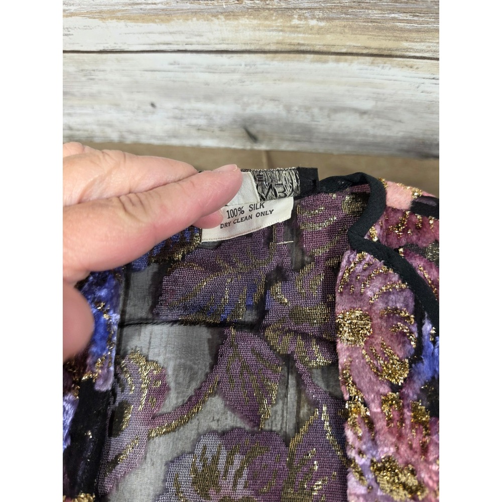 Judy Hornby Couture 3pc Silk Set Floral Devore Jacket Camisole Maxi Skirt Size 4 - Picture 6 of 16